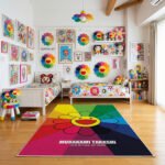 Takashi Murakami Inspired Rainbow Burst Flower Rug - "Life Is Full Of Hope" Art, Modern Pop Art Bedroom Decor, Non-Slip Soft Floor Mat