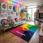 Takashi Murakami Inspired Rainbow Burst Flower Rug - "Life Is Full Of Hope" Art, Modern Pop Art Bedroom Decor, Non-Slip Soft Floor Mat - Image 2