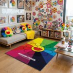 Takashi Murakami Inspired Rainbow Burst Flower Rug - "Life Is Full Of Hope" Art, Modern Pop Art Bedroom Decor, Non-Slip Soft Floor Mat - Image 3